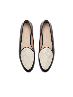 Sagan Loafers in Black Micro Weave and Off White Baby Calf