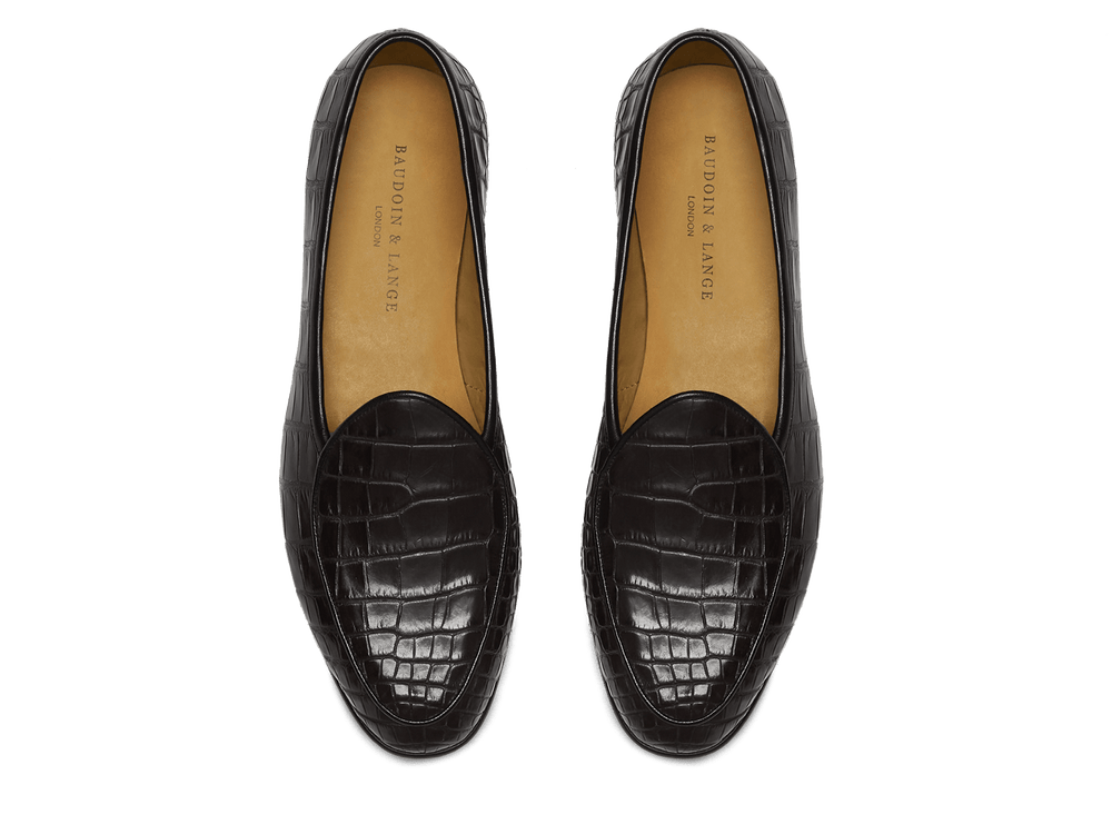 Sagan Classic Precious Leather Loafers in Obsidian Black Crocodile