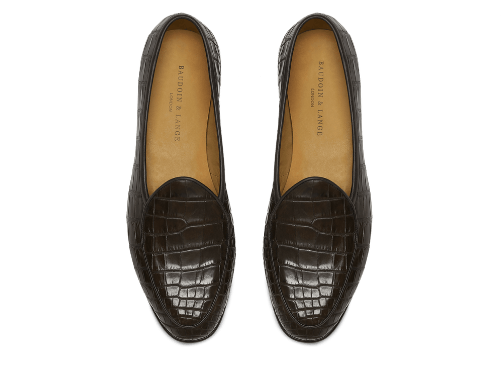 Sagan Classic Precious Leather Loafers in Dark Brown Crocodile