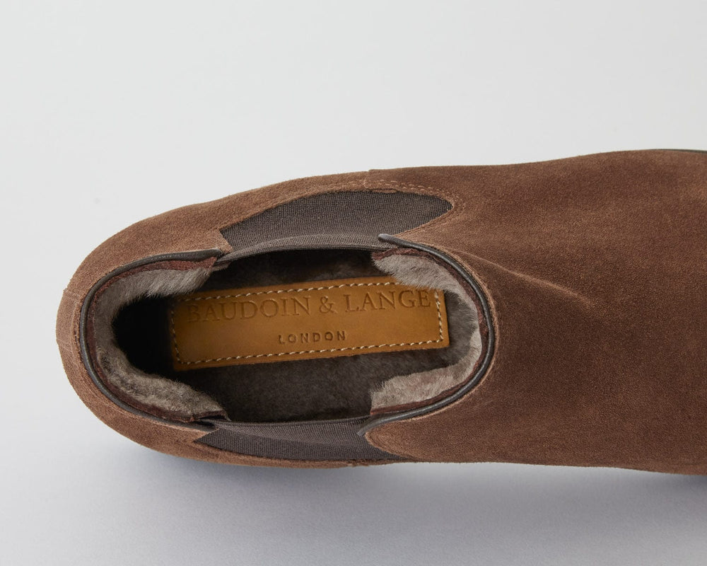 Rover Boots in Deep Taupe Glove Suede with Shearling Lining