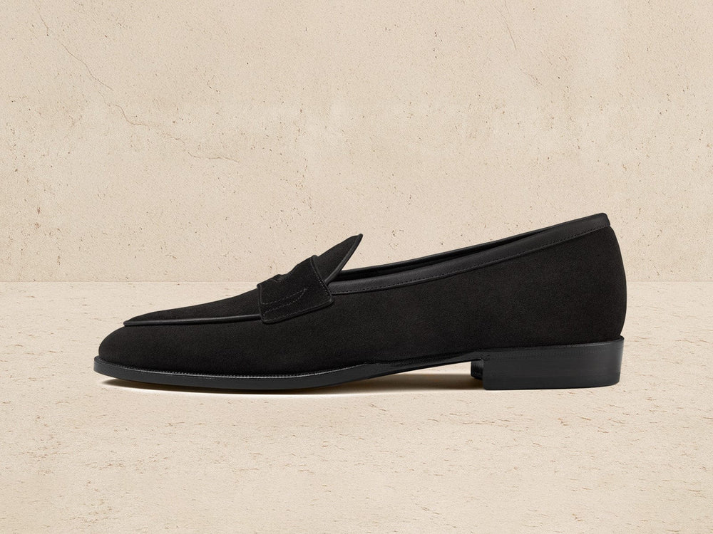 Grand Fenelon Penny Loafers in Black Noble Suede