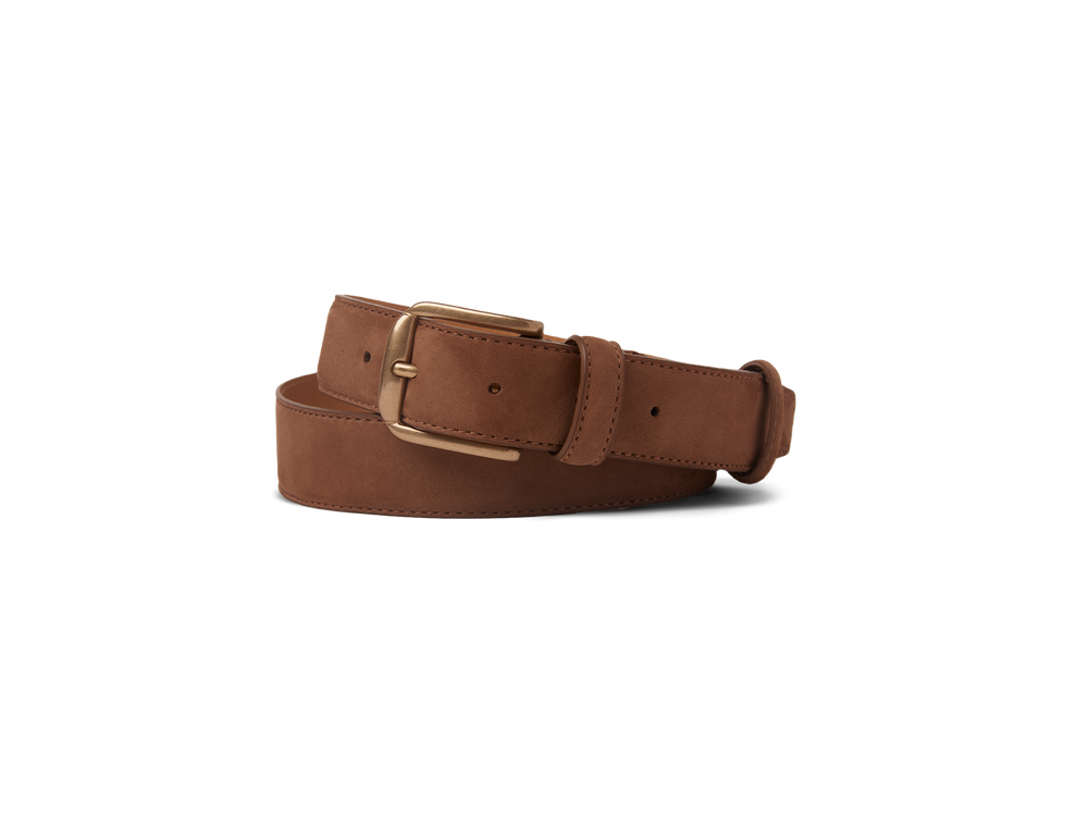 Sagan Belt Gold Buckle in Sandy Grey Nubuck