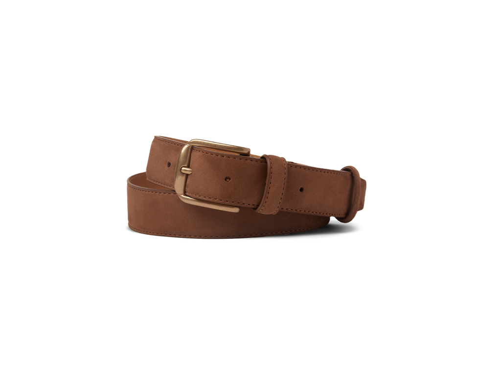 Sagan Belt Gold Buckle in Sandy Grey Nubuck
