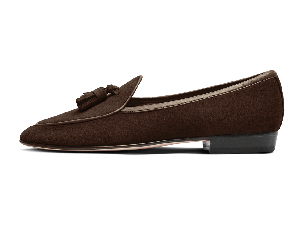 Sagan Classic Tassel Loafers in Lusitanias Dark Brown Asteria Suede