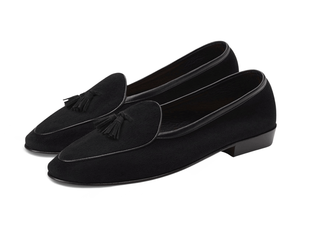 Sagan Classic Tassel Loafers in Obsidian Black Asteria Suede