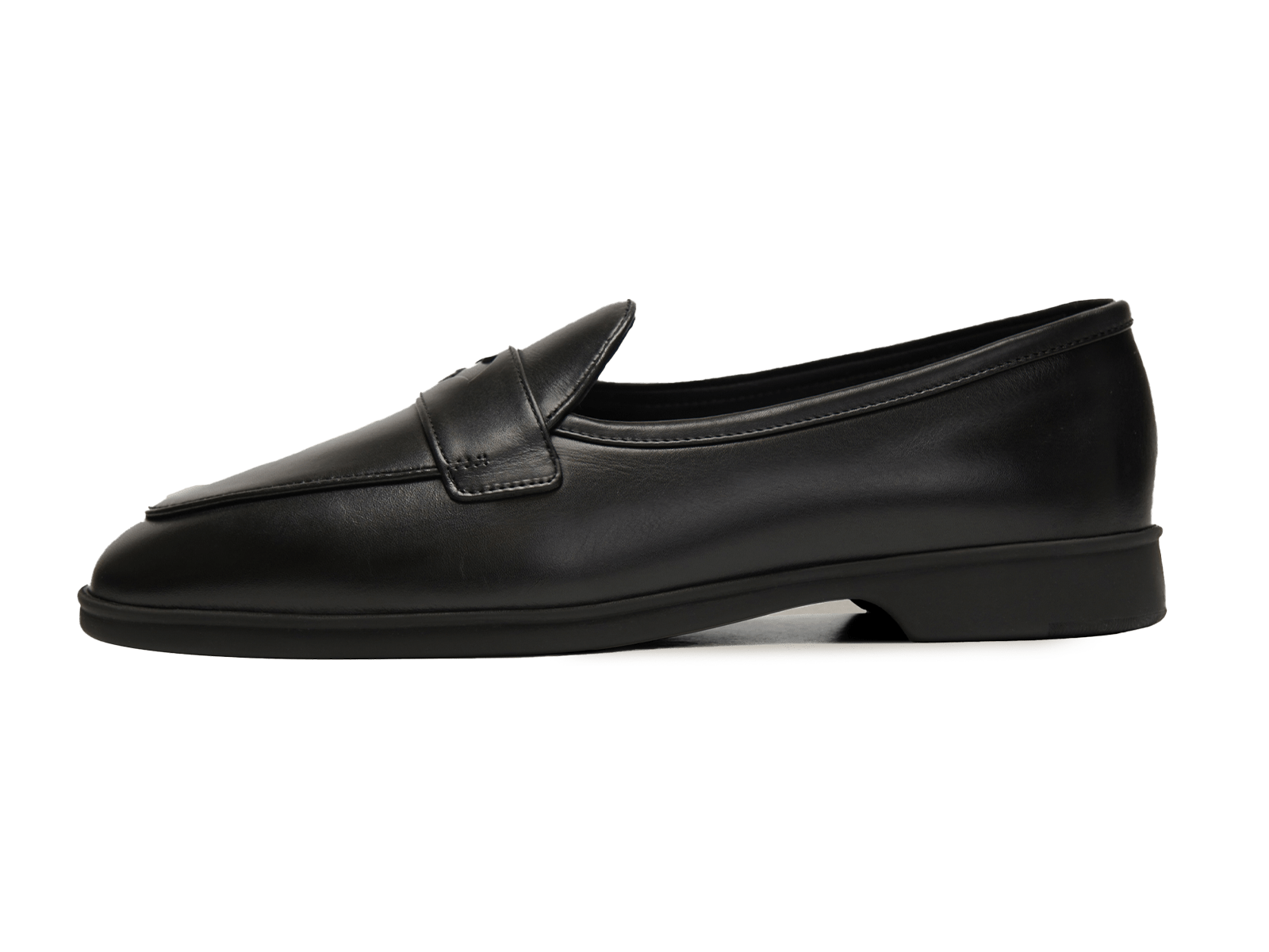 Stride Penny Loafers in Black Milled Calf Dark Sole