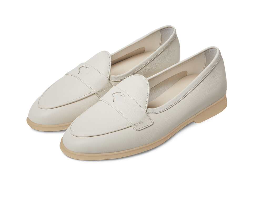 Stride Penny Loafers in Blanc Casse Moorland Calf with Natural Sole