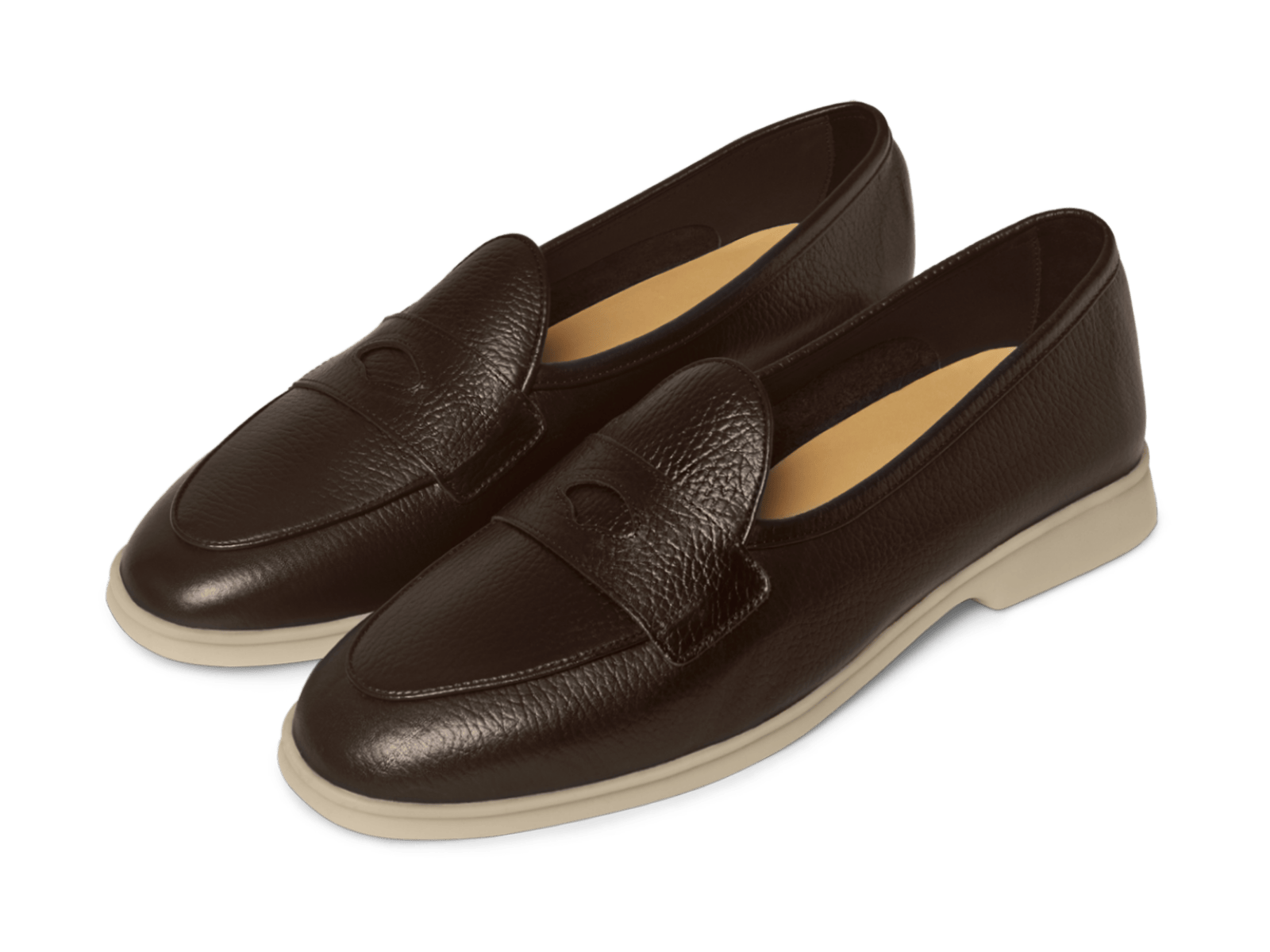Stride Penny Loafers in Dark Brown Moorland Calf with Natural Sole