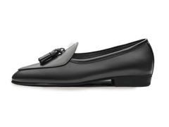 Sagan Rubber Tassel Loafers in Black Drape Calf