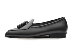 Sagan Classic Tassel Loafers in Black Drape Calf with Rubber Sole