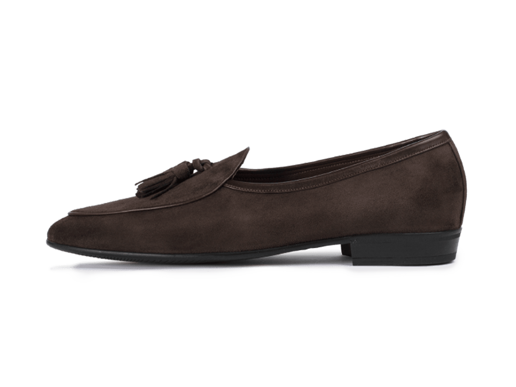 Sagan Classic Tassel Loafers in Lusitanias Dark Brown Asteria Suede with Rubber Sole