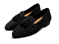 Sagan Classic Tassel Loafers in Obsidian Black Asteria Suede