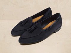 Sagan Rubber Tassel Loafers in Midnight Navy Asteria Suede