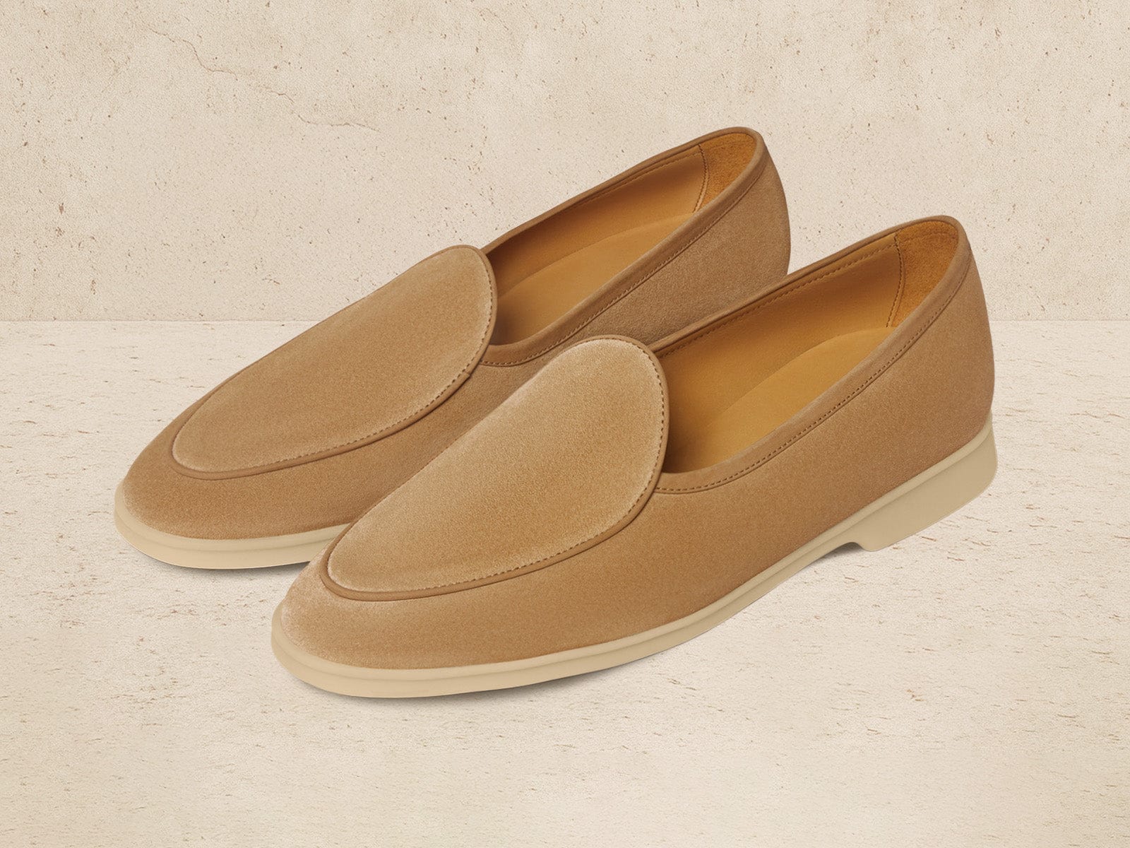 Stride Loafers in Caramel Glove Suede with Natural Sole