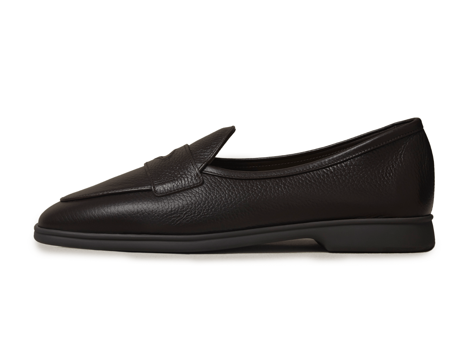 Stride Penny Loafers in Dark Brown Moorland Calf with Dark Sole