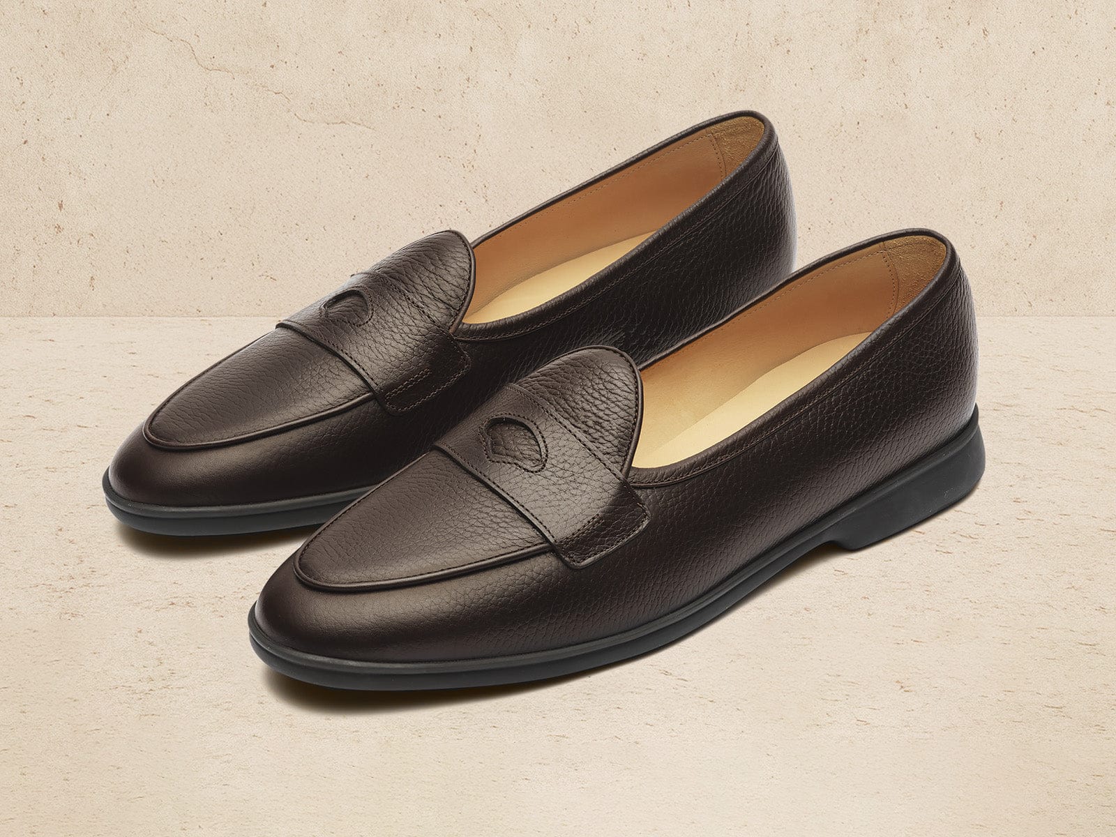 Stride Penny Loafers in Brown Moorland Calf with Dark Sole