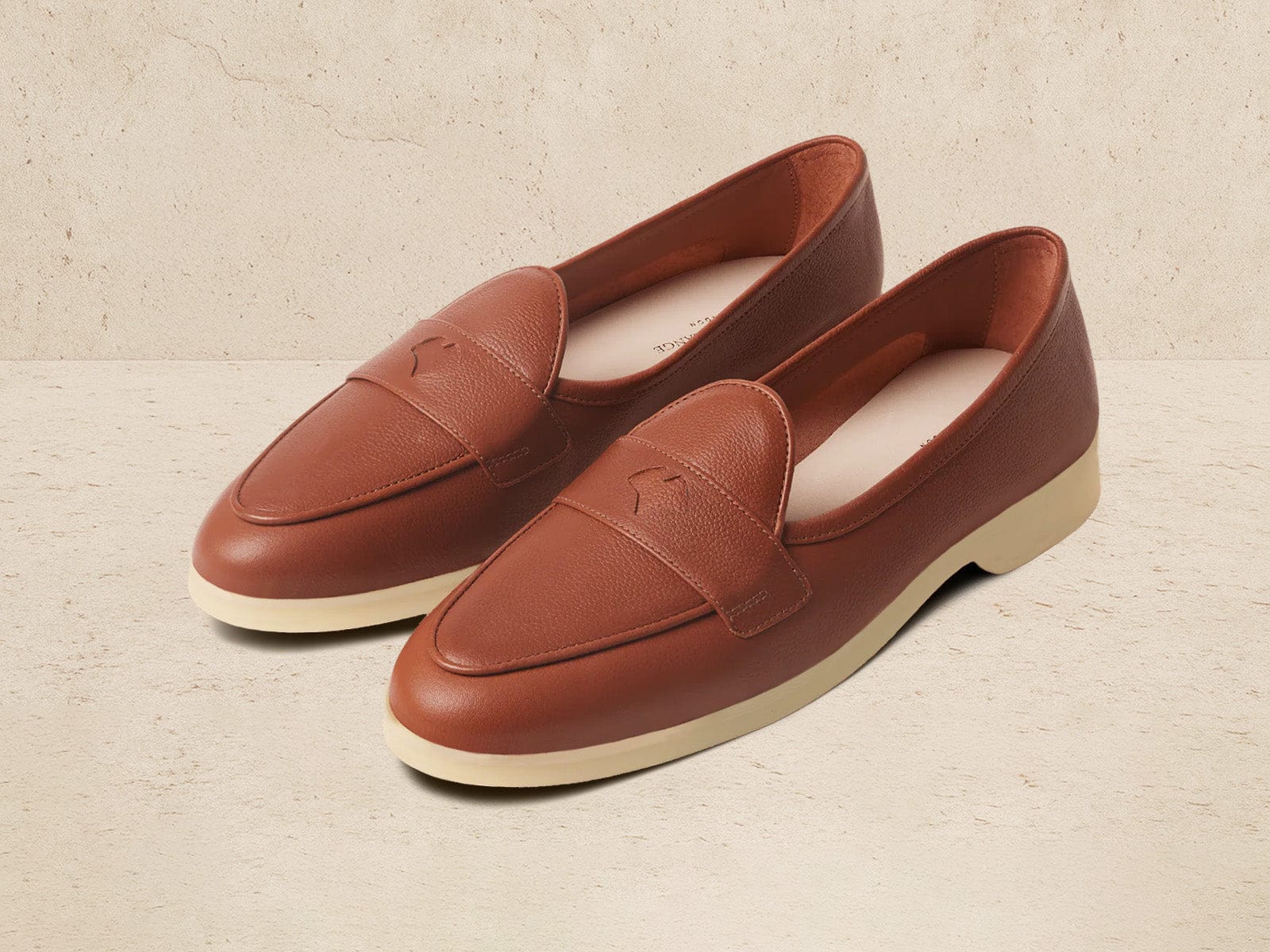 Stride Penny Loafers in Tan Moorland Calf with Natural Sole