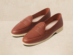 Stride Penny Loafers in Tan Moorland Calf with Natural Sole