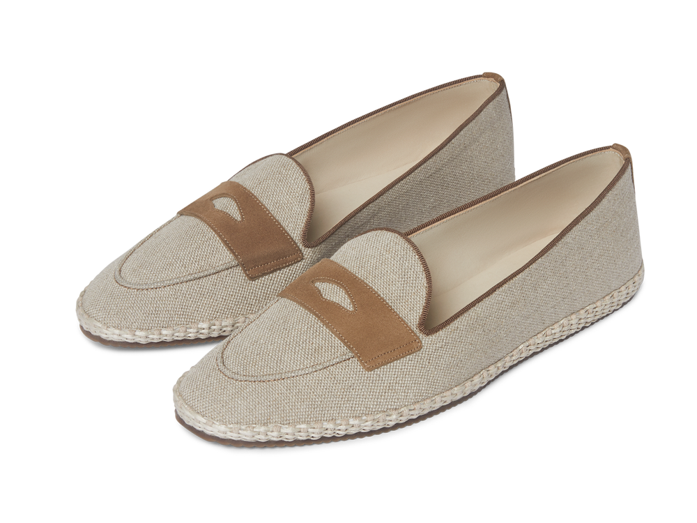 Banus Ginkgo Loafers in Flax Linen and Vachette Luxe Suede
