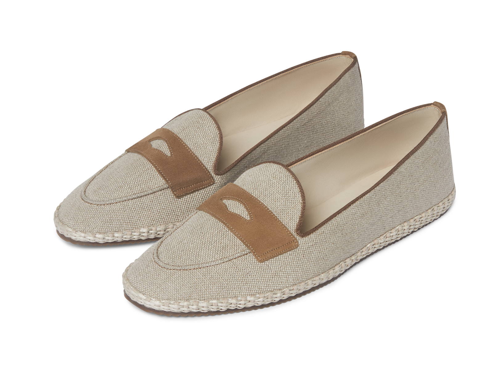 Banus Ginkgo Loafers in Flax Linen and Vachette Luxe Suede