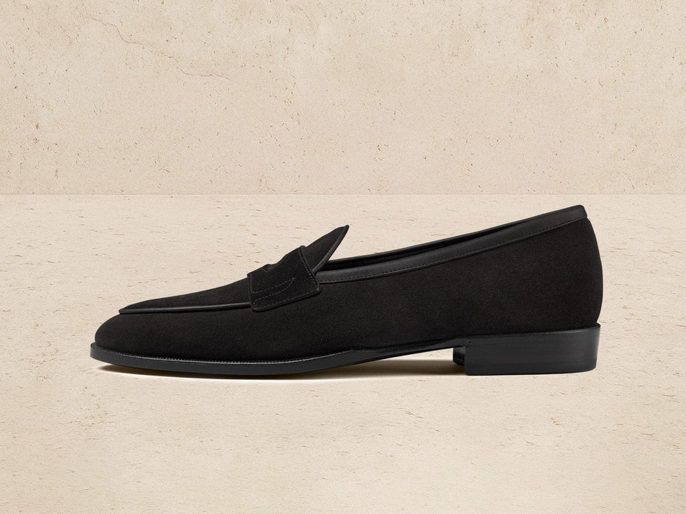 Grand Fenelon Penny Loafers in Black Noble Suede