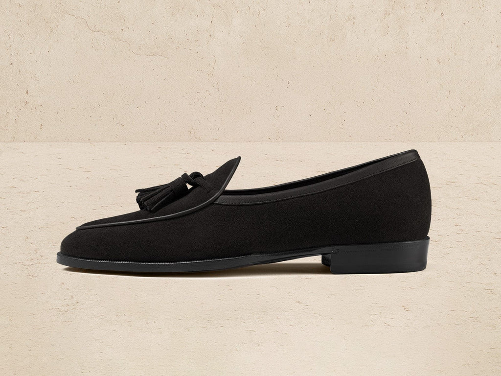 Grand Seine Tassel Loafers in Black Noble Suede