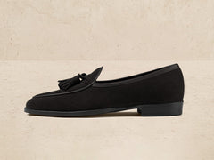 Grand Seine Tassel Loafers in Black Noble Suede