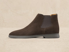 Rover Boots in Dark Brown Glove Suede Taupe Sole