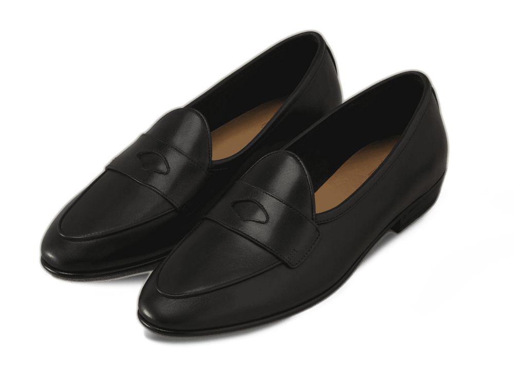 Sagan Classic Ginkgo Loafers in Black Drape Calf with Rubber Sole