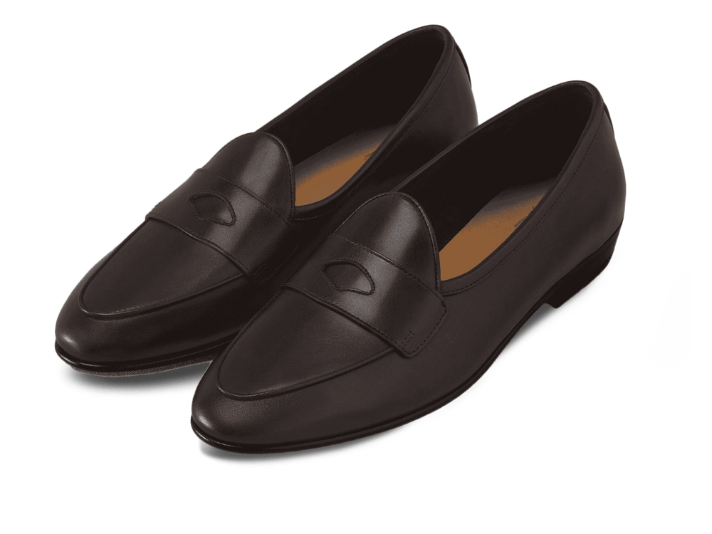 Sagan Classic Ginkgo Loafers in Dark Brown Drape Calf with Rubber Sole