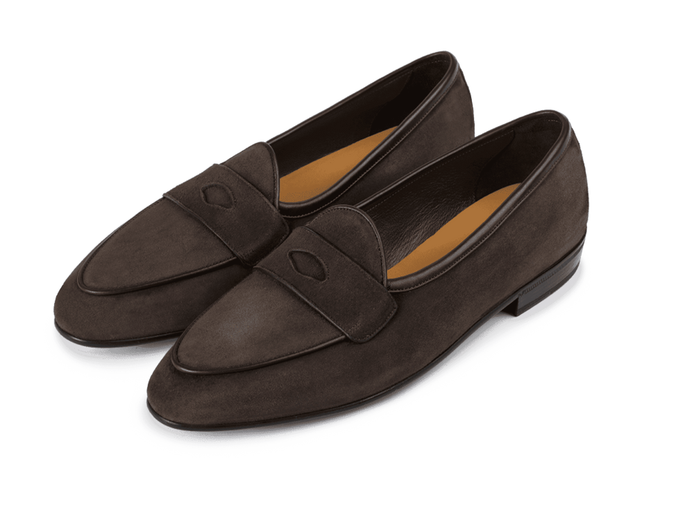 Sagan Classic Ginkgo Loafers in Lusitanias Dark Brown Asteria Suede with Rubber Sole