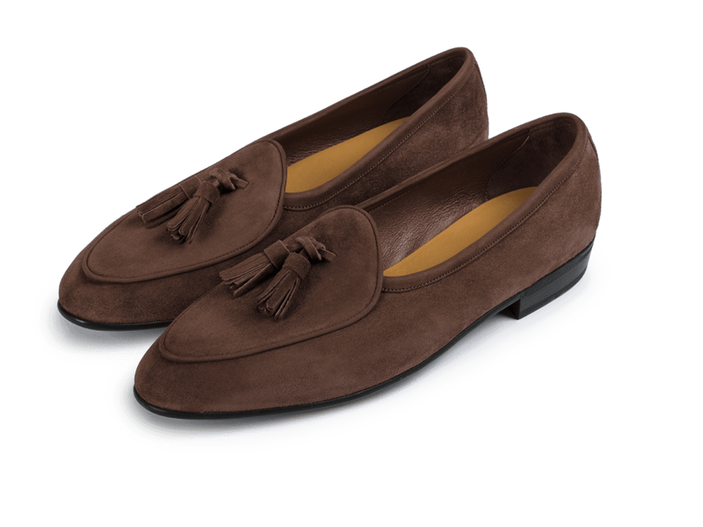 Sagan Classic Tassel Loafers in Deep Taupe Asteria Suede with Rubber Sole