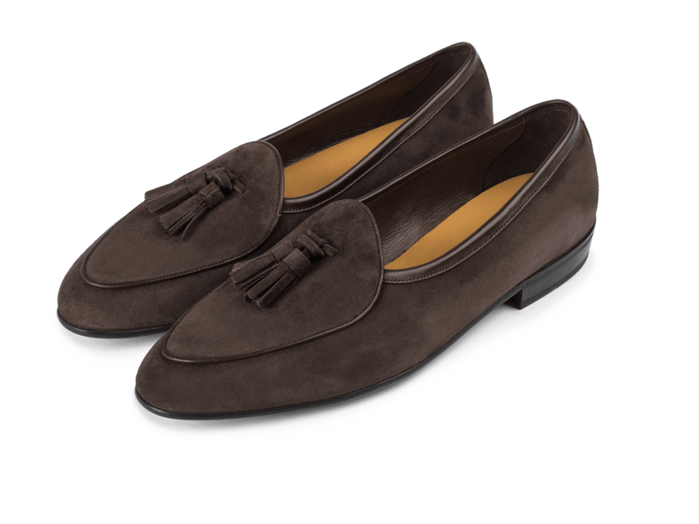 Sagan Classic Tassel Loafers in Lusitanias Dark Brown Asteria Suede with Rubber Sole