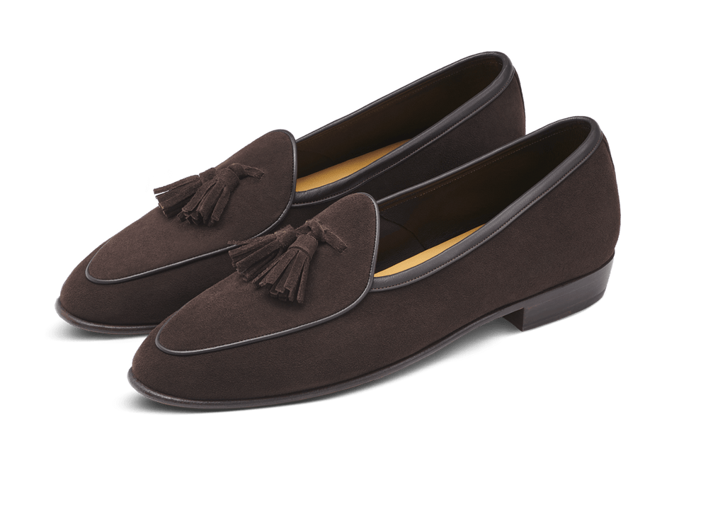 Sagan Classic Tassel Loafers in Lusitanias Dark Brown Asteria Suede