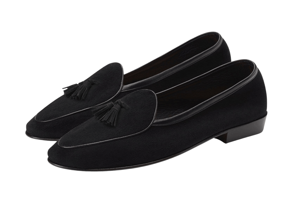 Sagan Classic Tassel Loafers in Obsidian Black Asteria Suede