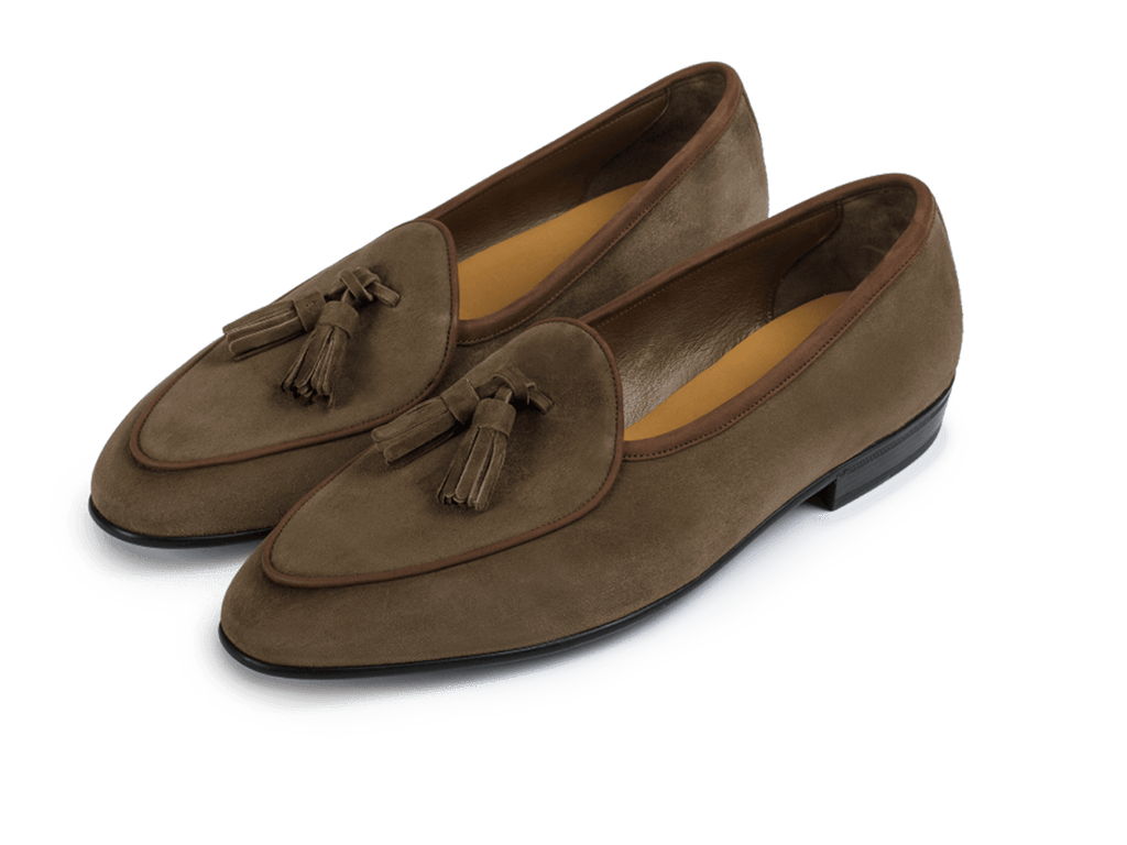 Sagan Classic Tassel Loafers in Olivine Green Asteria Suede with Rubber Sole