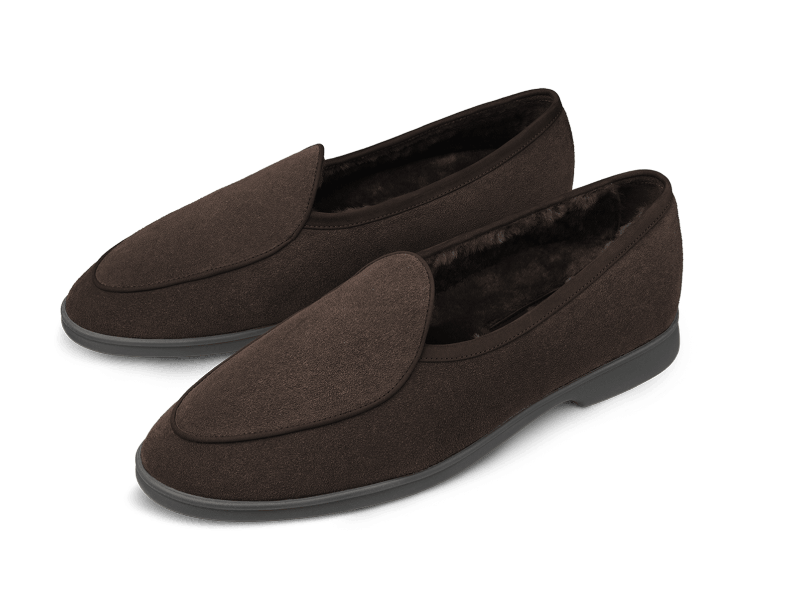 Stride Loafers in Dark Brown Glove Suede with Shearling Lining Dark Sole