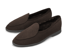 Stride Loafers in Dark Brown Glove Suede with Shearling Lining Dark Sole