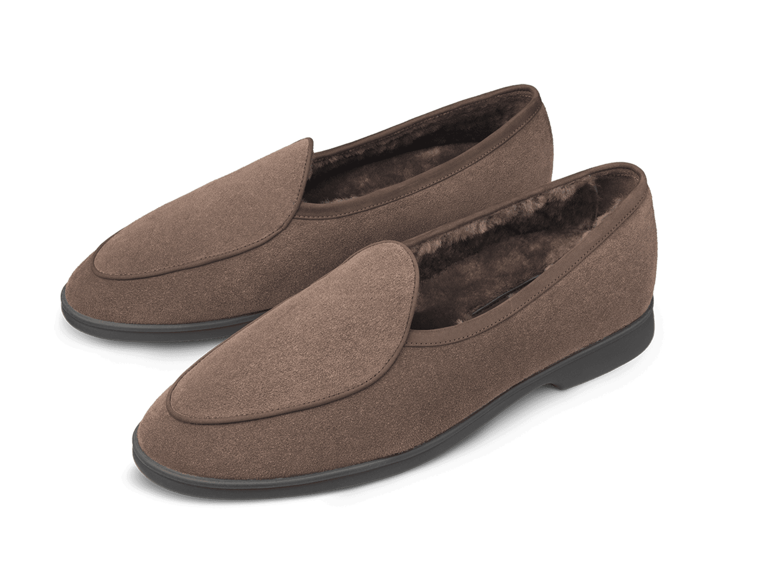 Stride Loafers in Deep Taupe Glove Suede with Shearling Lining Dark Sole