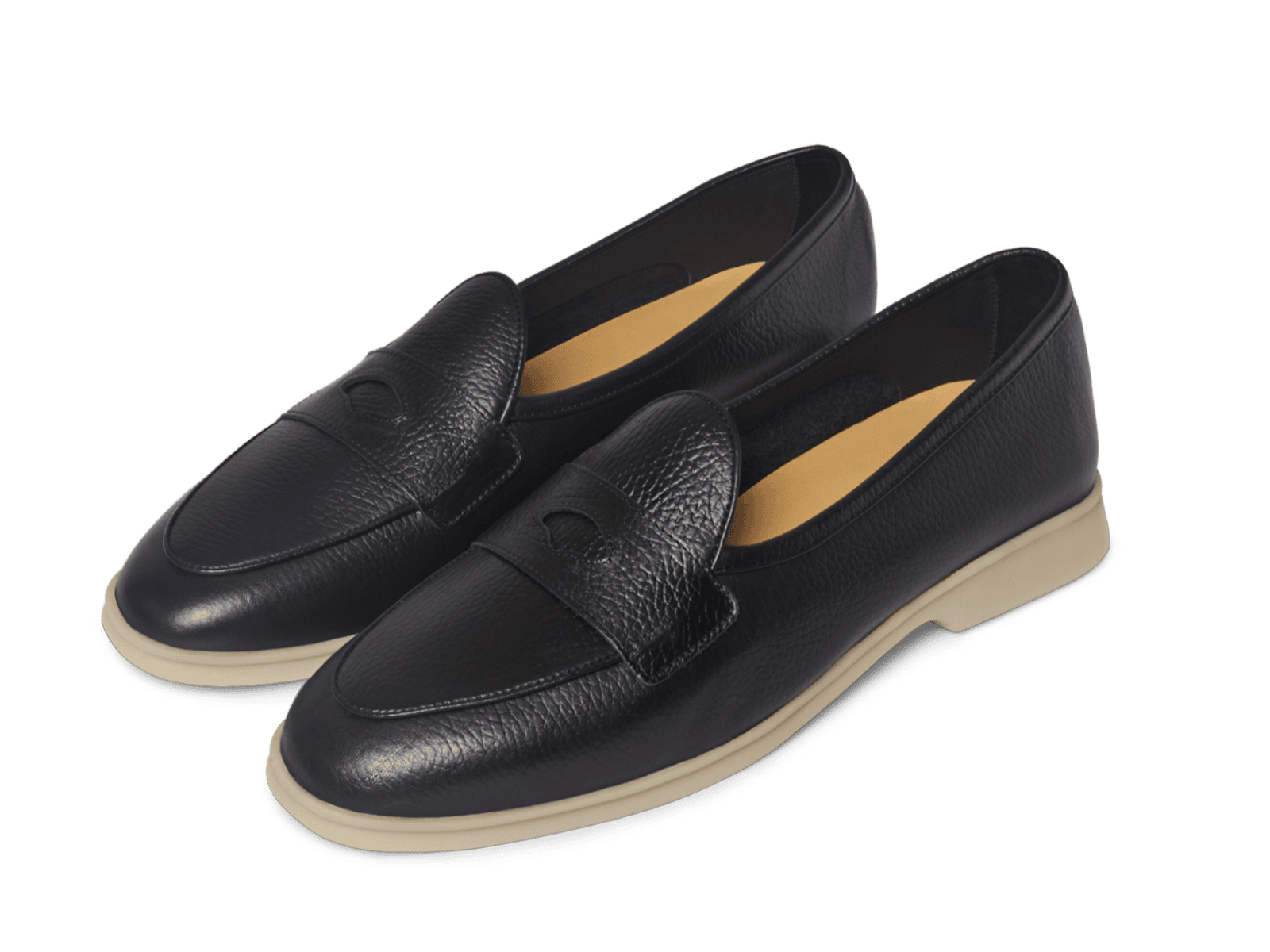 Stride Penny Loafers in Black Moorland Calf with Natural Sole