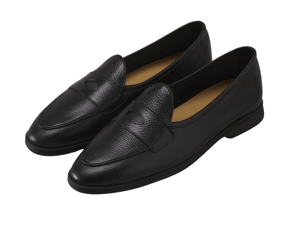 Stride Penny Loafers in Black Moorland Calf