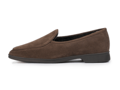 Stride Loafers in Deep Taupe Glove Suede with Shearling Lining Dark Sole