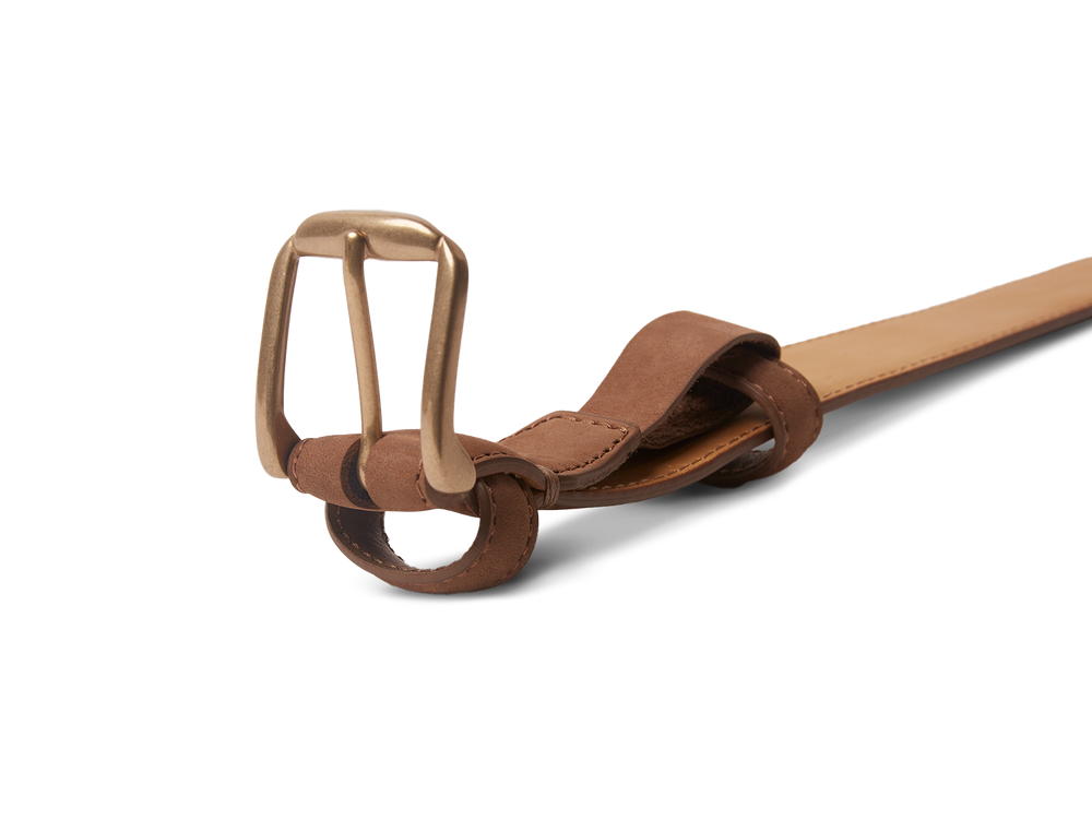 Sagan Belt Gold Buckle in Sandy Grey Nubuck