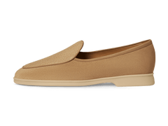 Stride Loafers in Caramel Glove Suede and Raffia with Natural Sole