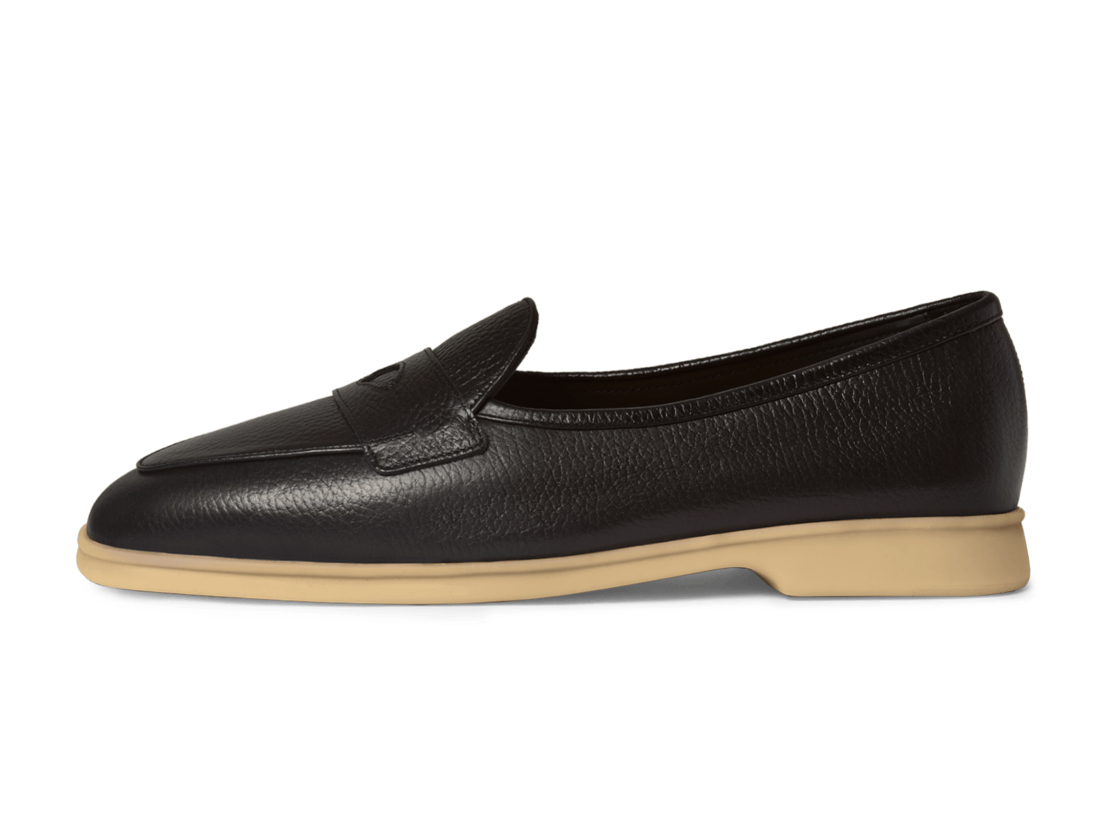 Stride Penny Loafers in Black Moorland Calf with Natural Sole