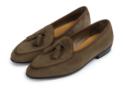 Sagan Classic Tassel Loafers in Olivine Green Asteria Suede with Rubber Sole