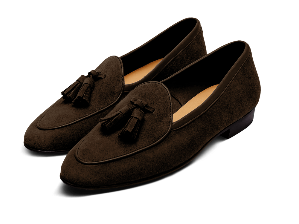 Sagan Classic Tassel Loafers in Lusitanias Dark Brown Asteria Suede