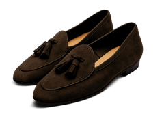 Sagan Classic Tassel Loafers in Lusitanias Dark Brown Asteria Suede