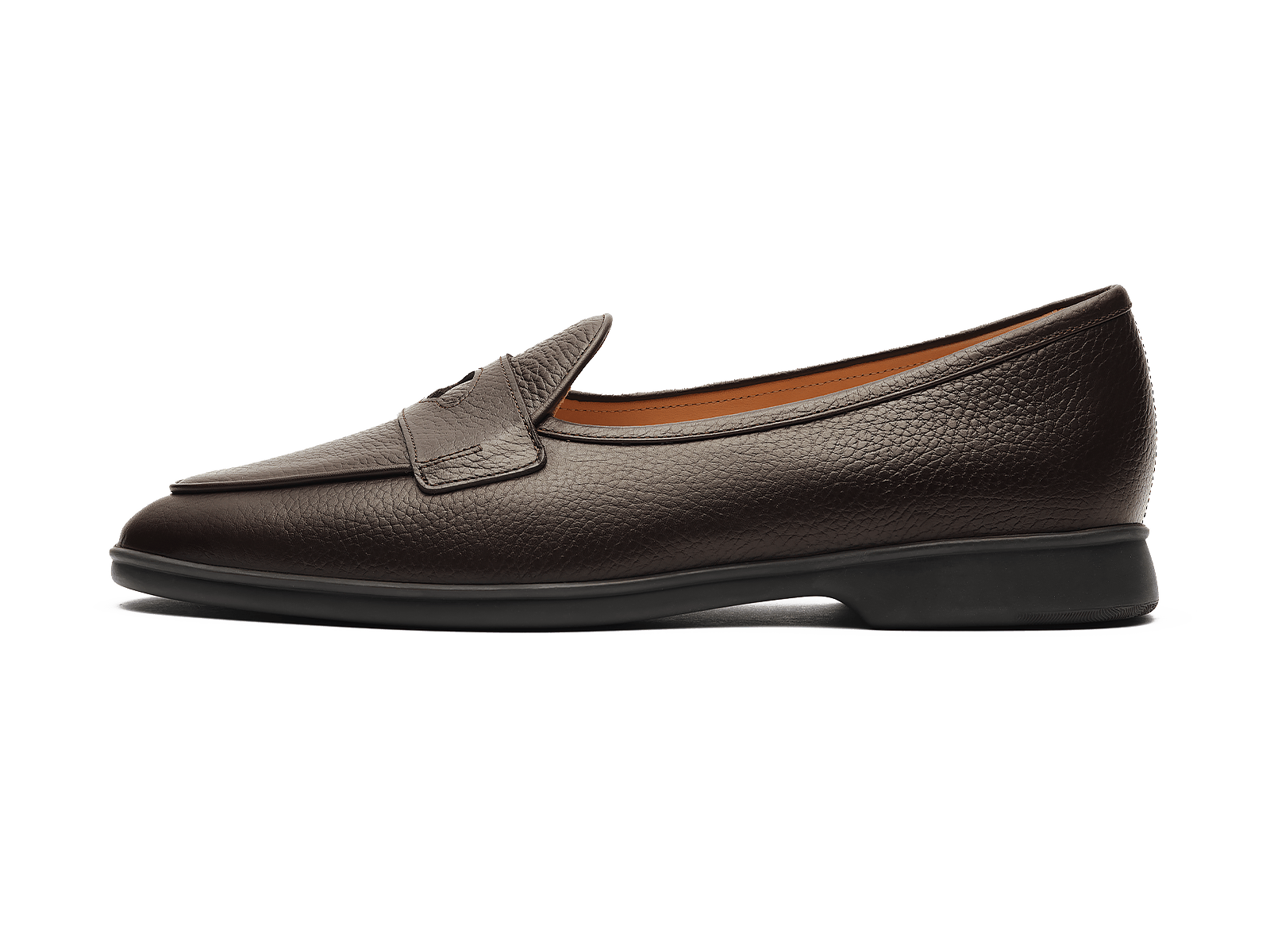 Stride Penny Loafers in Dark Brown Moorland Calf with Dark Sole
