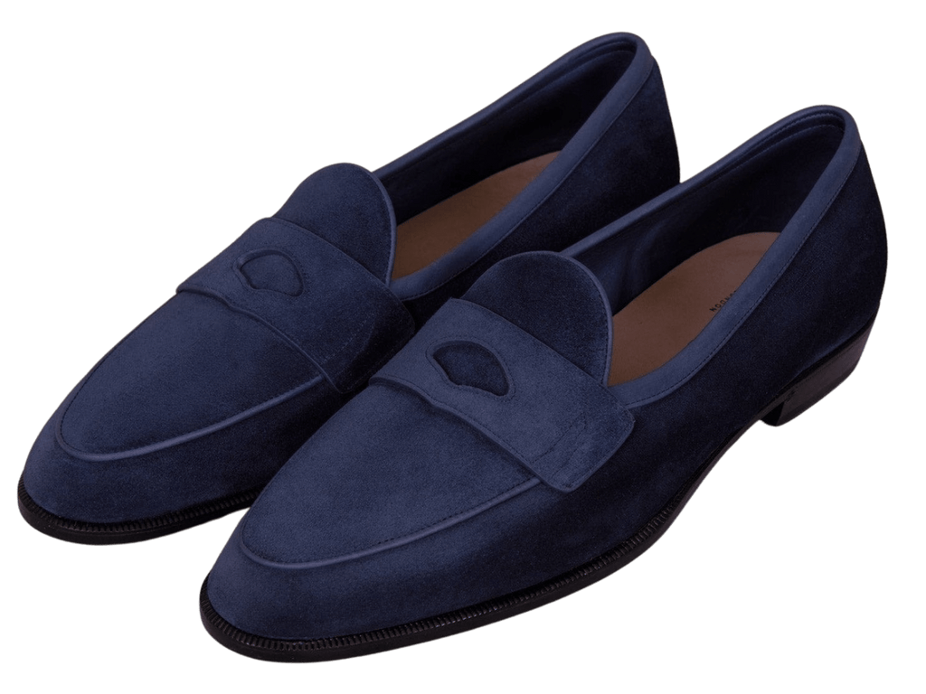 Grand Fenelon Penny Loafers in French Navy Noble Suede